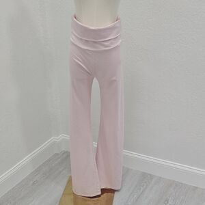 Fold-Over Waist Wide-Leg Leggings in Light Pink